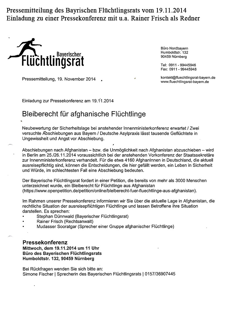 Bayrischer Flüchtlingsrat- Pressemitteilung